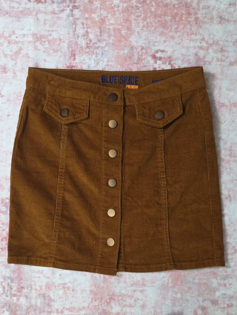 Blue Spice Rust‎ Brown Corduroy Button-Front Mini Skirt
